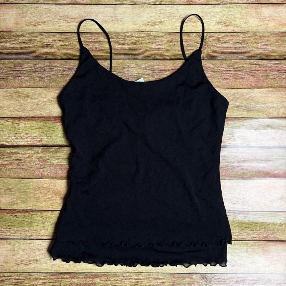 NWT Black John Galt ruffle trim tank top